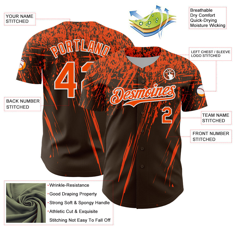 Custom Brown Orange-White Distressed Scratch Brush Stroke Authentic Baseball Jersey baseball jersey product view 3