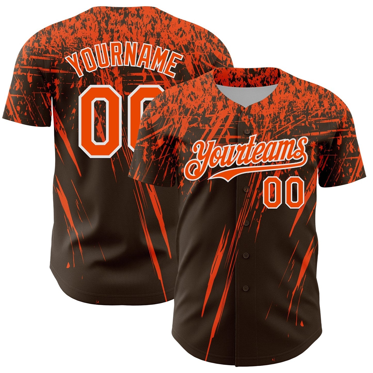 Custom Brown Orange-White Distressed Scratch Brush Stroke Authentic Baseball Jersey baseball jersey product view 1