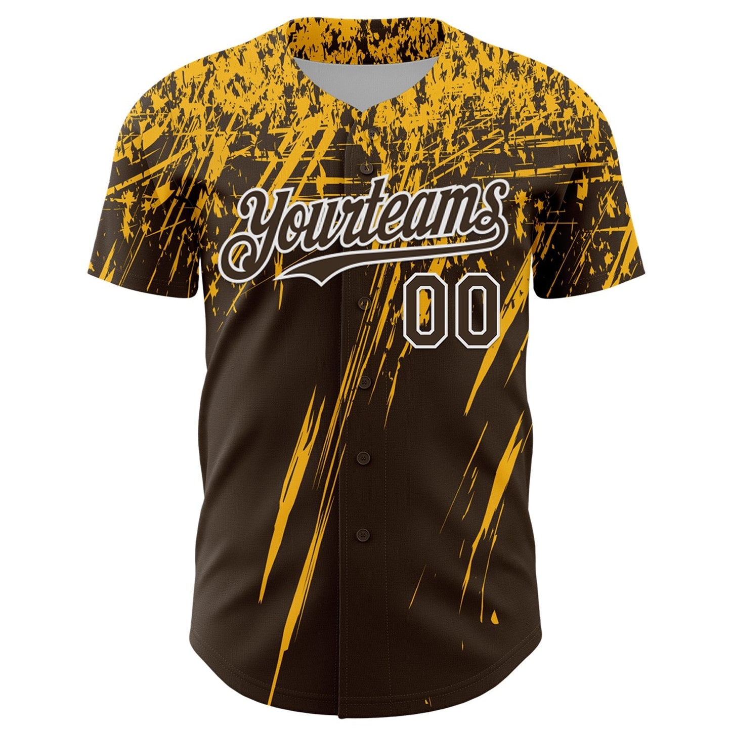 Custom Brown Gold-White Distressed Scratch Brush Stroke Authentic Baseball Jersey baseball jersey product view 2
