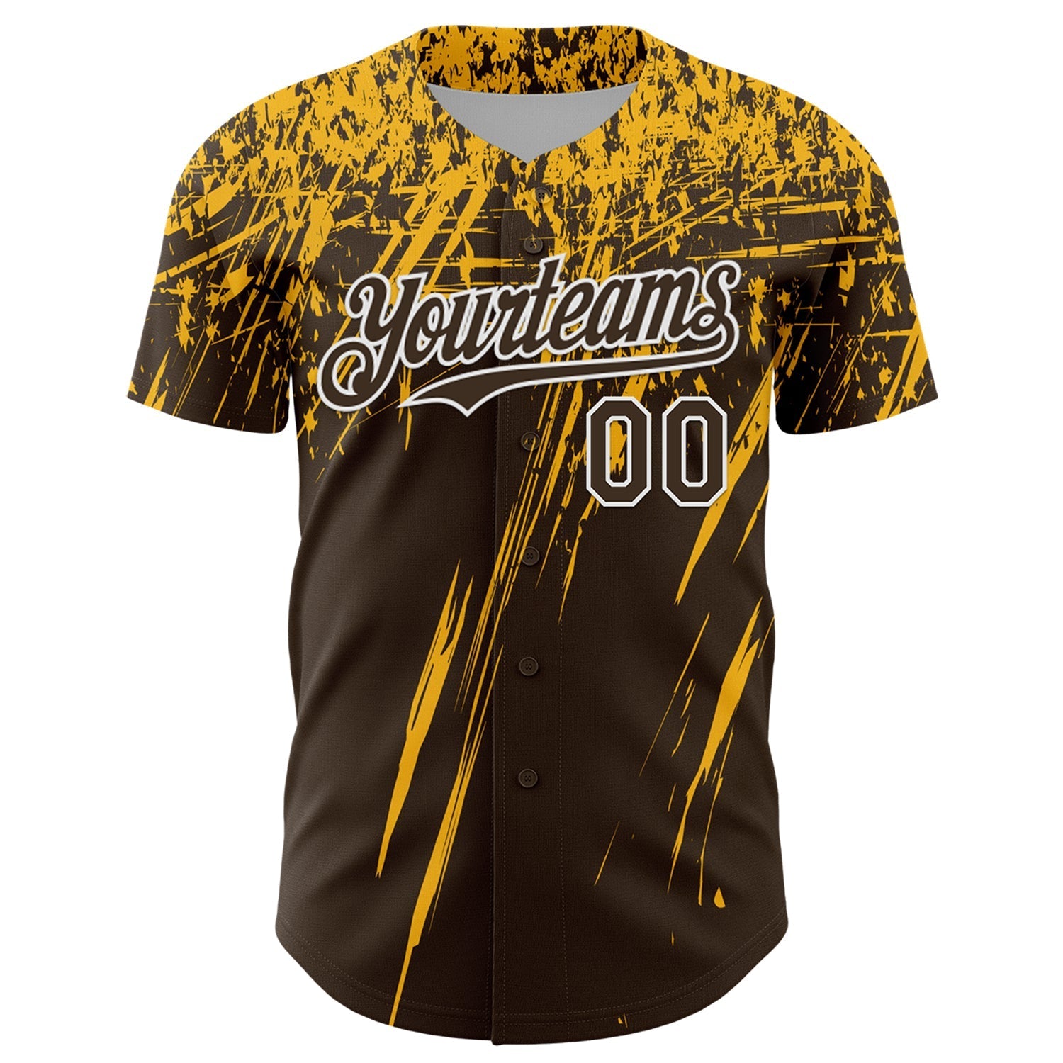 Custom Brown Gold-White Distressed Scratch Brush Stroke Authentic Baseball Jersey baseball jersey product view 2