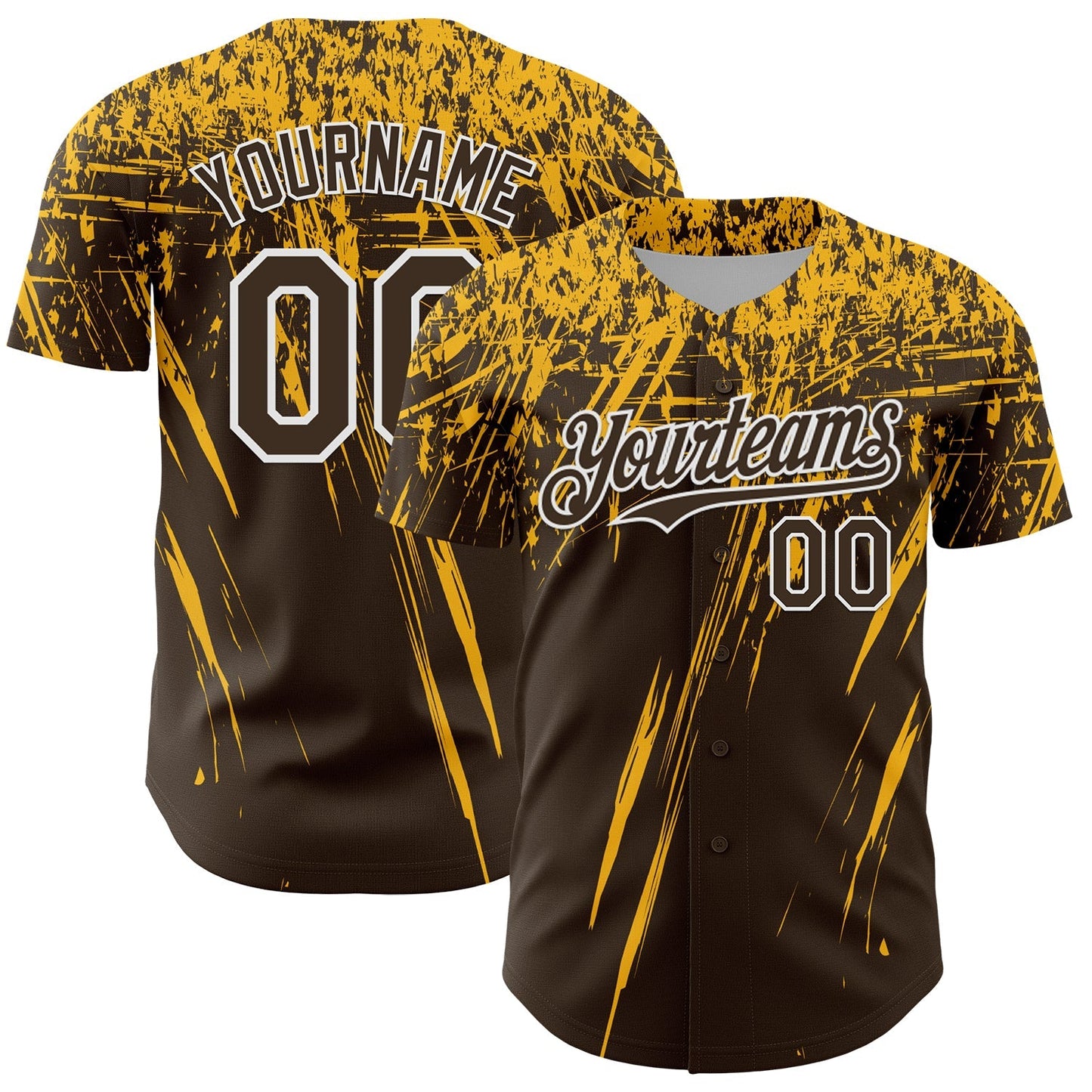 Custom Brown Gold-White Distressed Scratch Brush Stroke Authentic Baseball Jersey baseball jersey product view 1