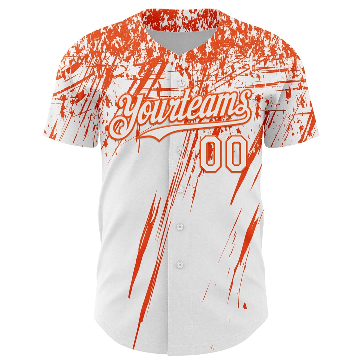 Custom White Orange Distressed Scratch Brush Stroke Authentic Baseball Jersey baseball jersey product view 2