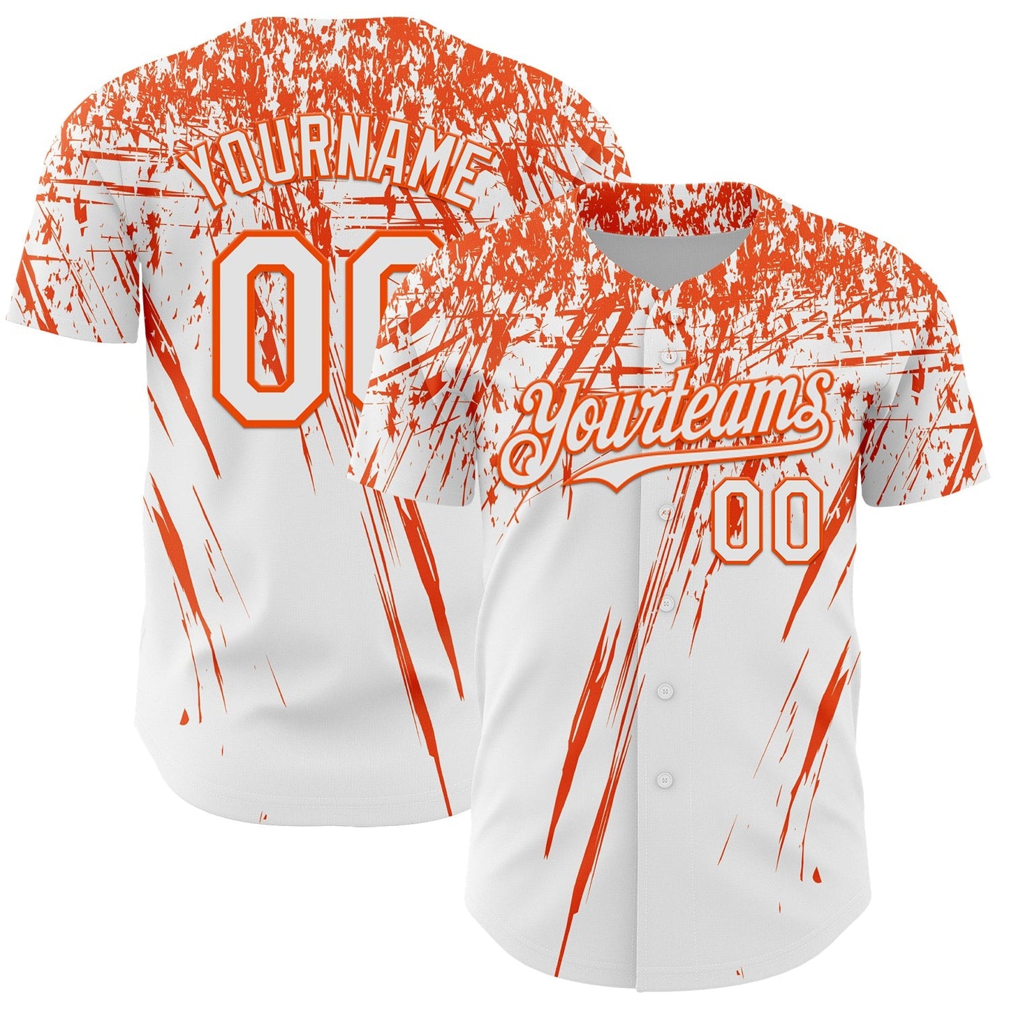 Custom White Orange Distressed Scratch Brush Stroke Authentic Baseball Jersey baseball jersey product view 1