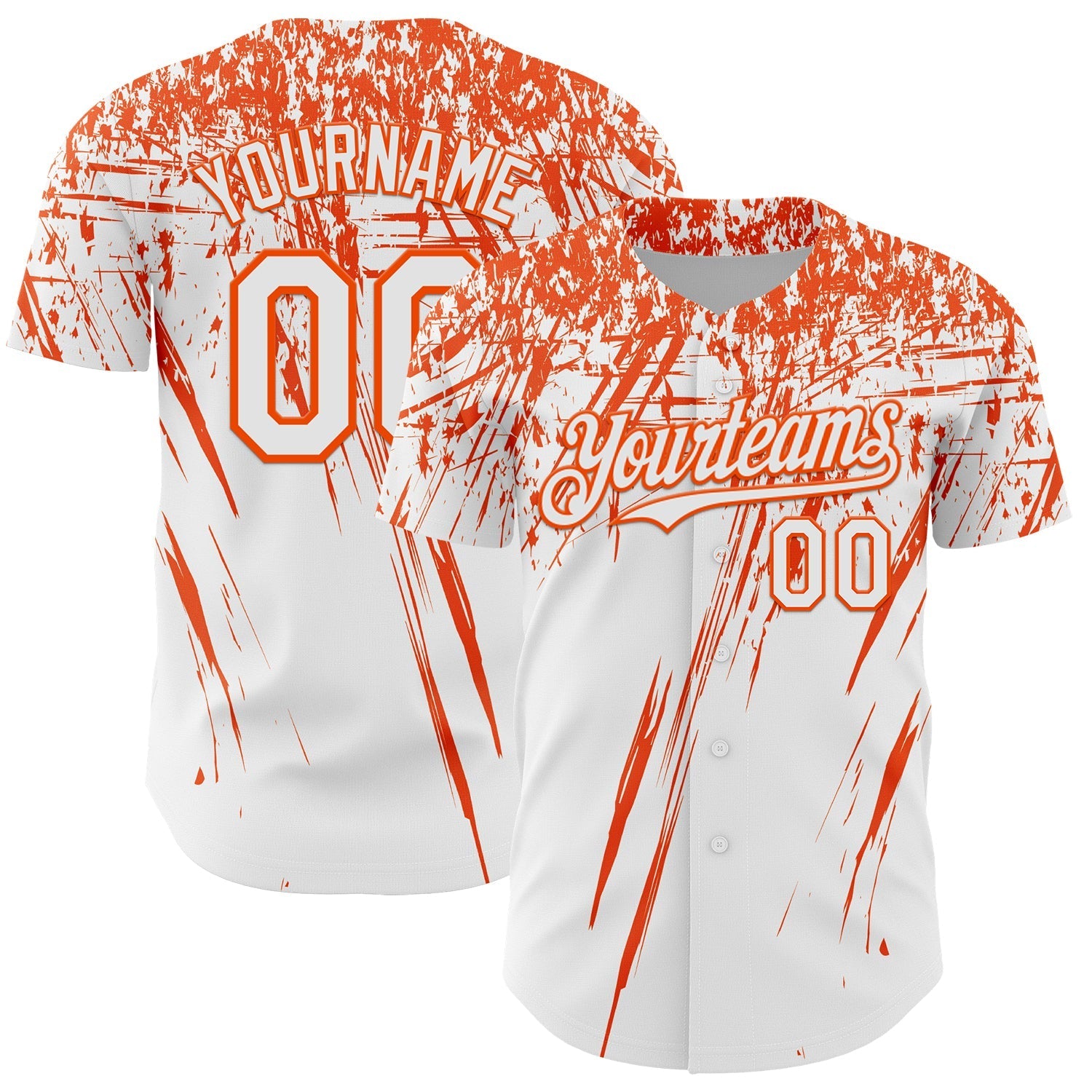 Custom White Orange Distressed Scratch Brush Stroke Authentic Baseball Jersey baseball jersey product view 1