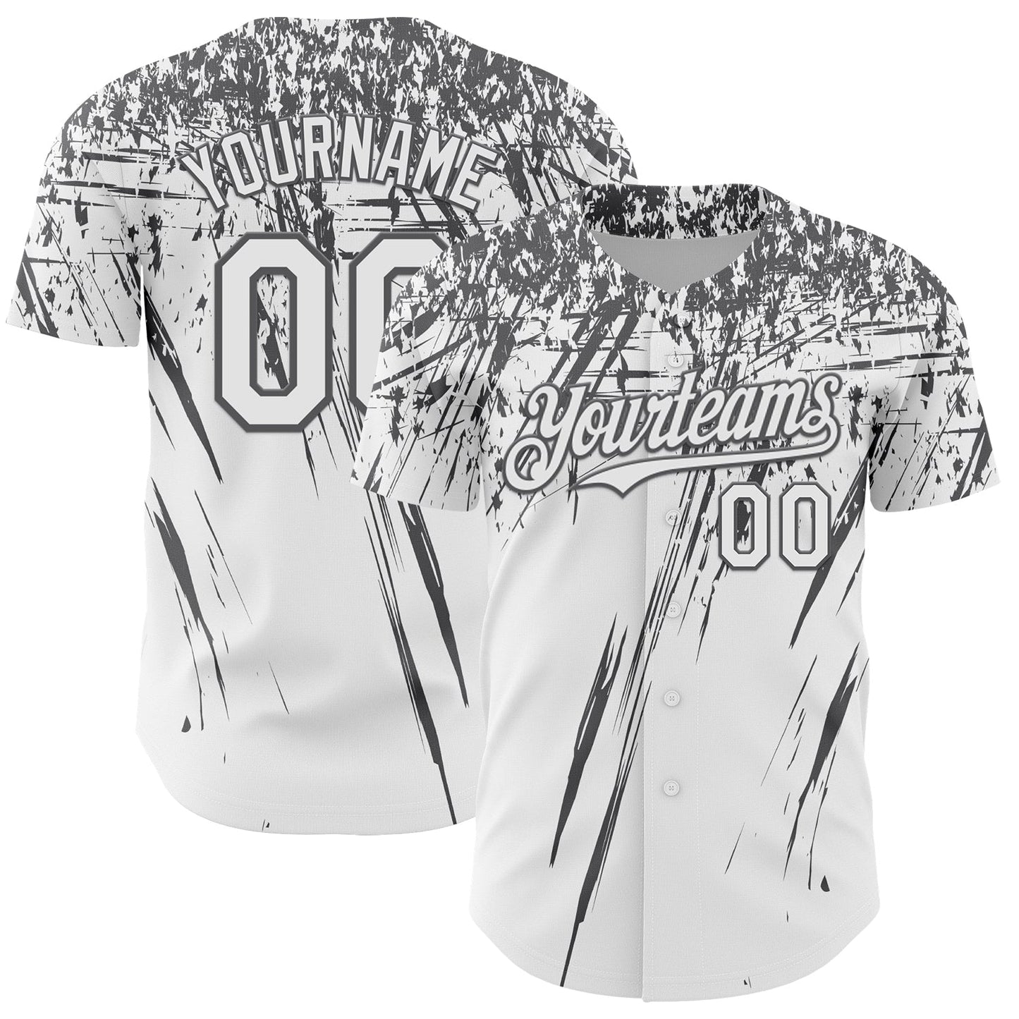 Custom White Steel Gray Distressed Scratch Brush Stroke Authentic Baseball Jersey baseball jersey product view 1