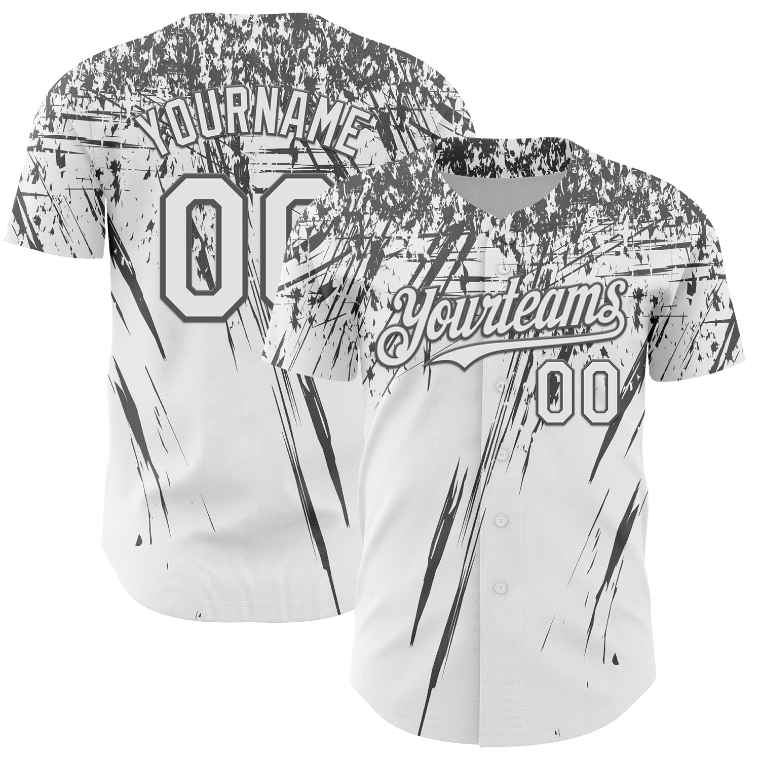 Custom White Steel Gray Distressed Scratch Brush Stroke Authentic Baseball Jersey baseball jersey product view 1
