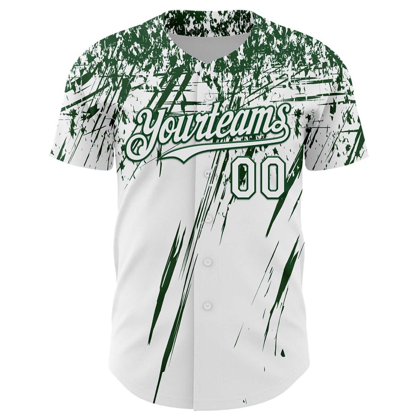 Custom White Green Distressed Scratch Brush Stroke Authentic Baseball Jersey baseball jersey product view 2