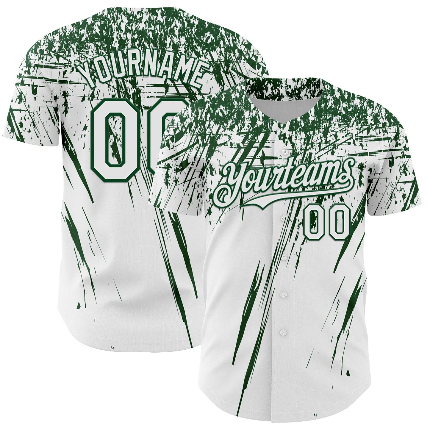 Custom White Green Distressed Scratch Brush Stroke Authentic Baseball Jersey baseball jersey product view 1