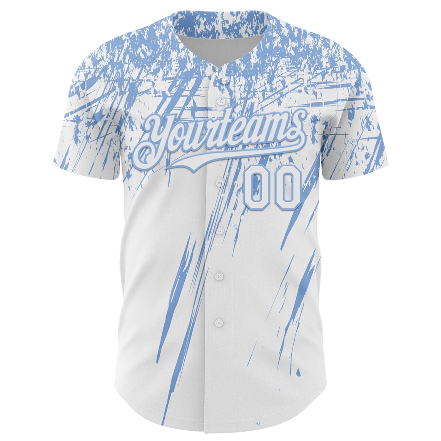 Custom White Light Blue Distressed Scratch Brush Stroke Authentic Baseball Jersey baseball jersey product view 2