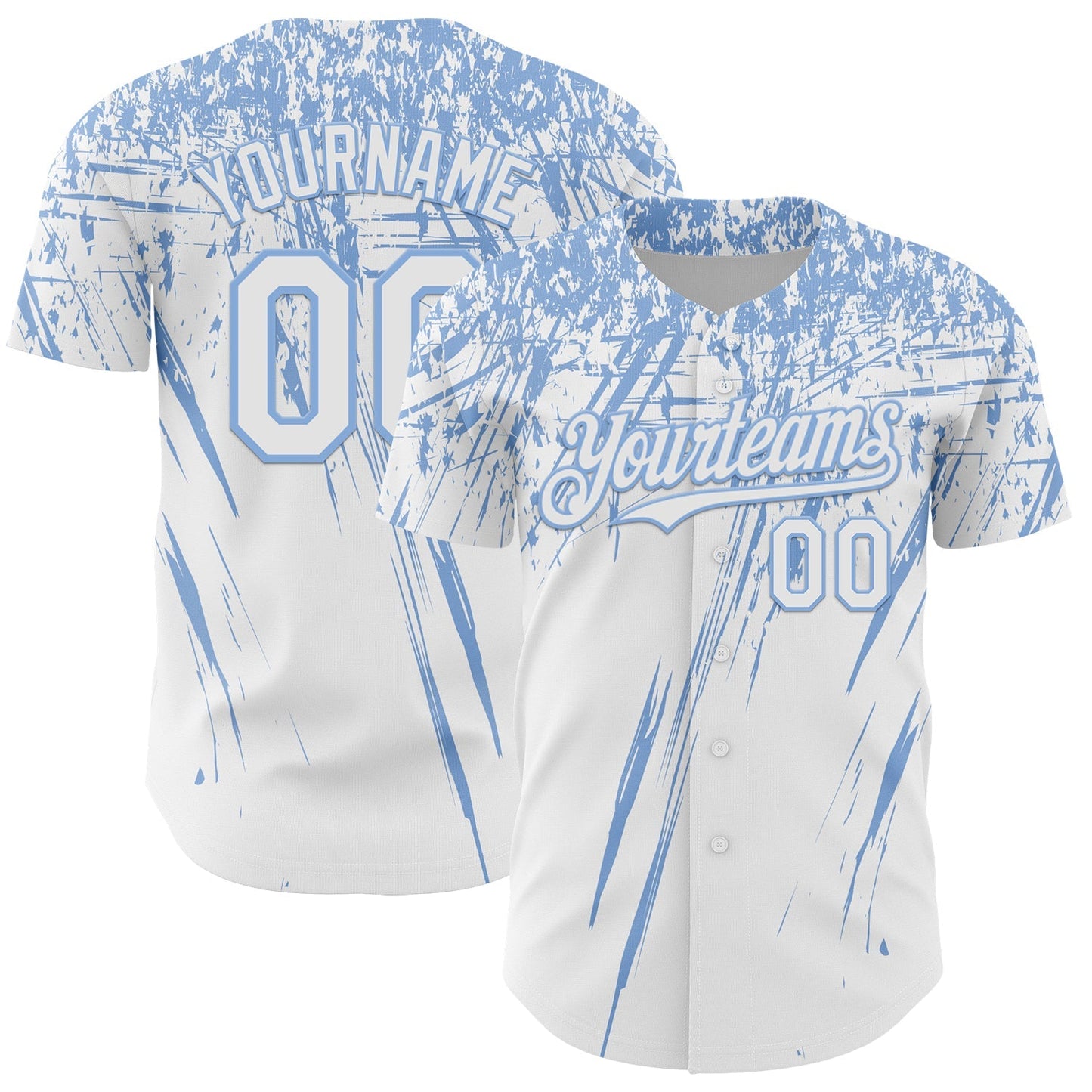 Custom White Light Blue Distressed Scratch Brush Stroke Authentic Baseball Jersey baseball jersey product view 1