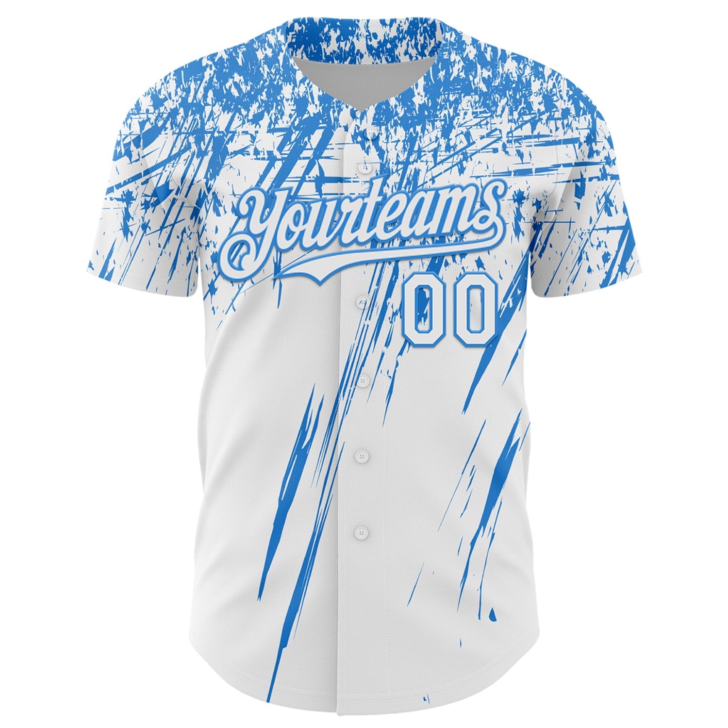 Custom White Electric Blue Distressed Scratch Brush Stroke Authentic Baseball Jersey baseball jersey product view 2