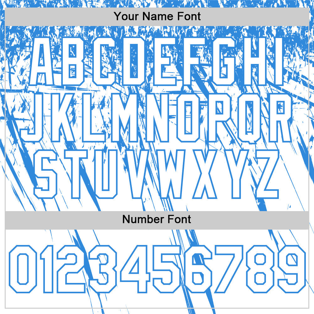 Custom White Electric Blue Distressed Scratch Brush Stroke Authentic Baseball Jersey baseball jersey product view 5