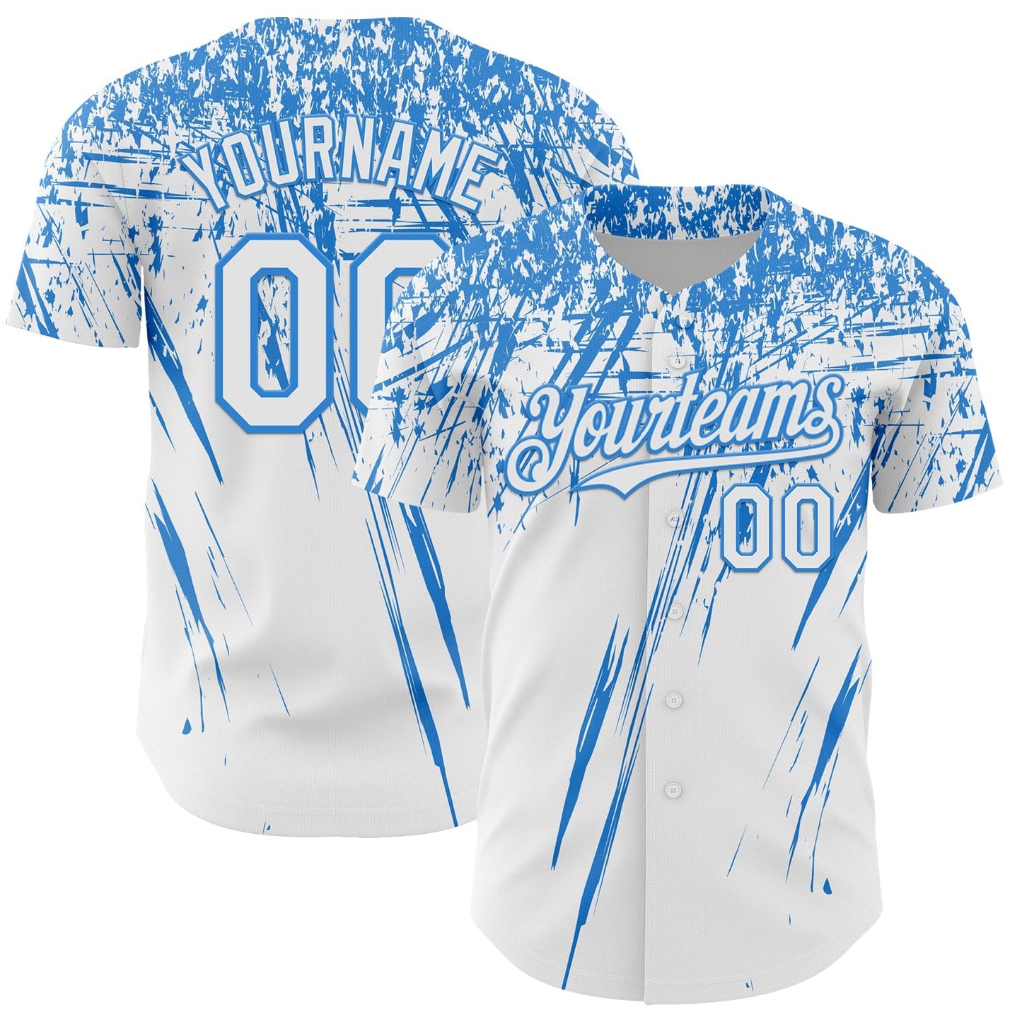 Custom White Electric Blue Distressed Scratch Brush Stroke Authentic Baseball Jersey baseball jersey product view 1