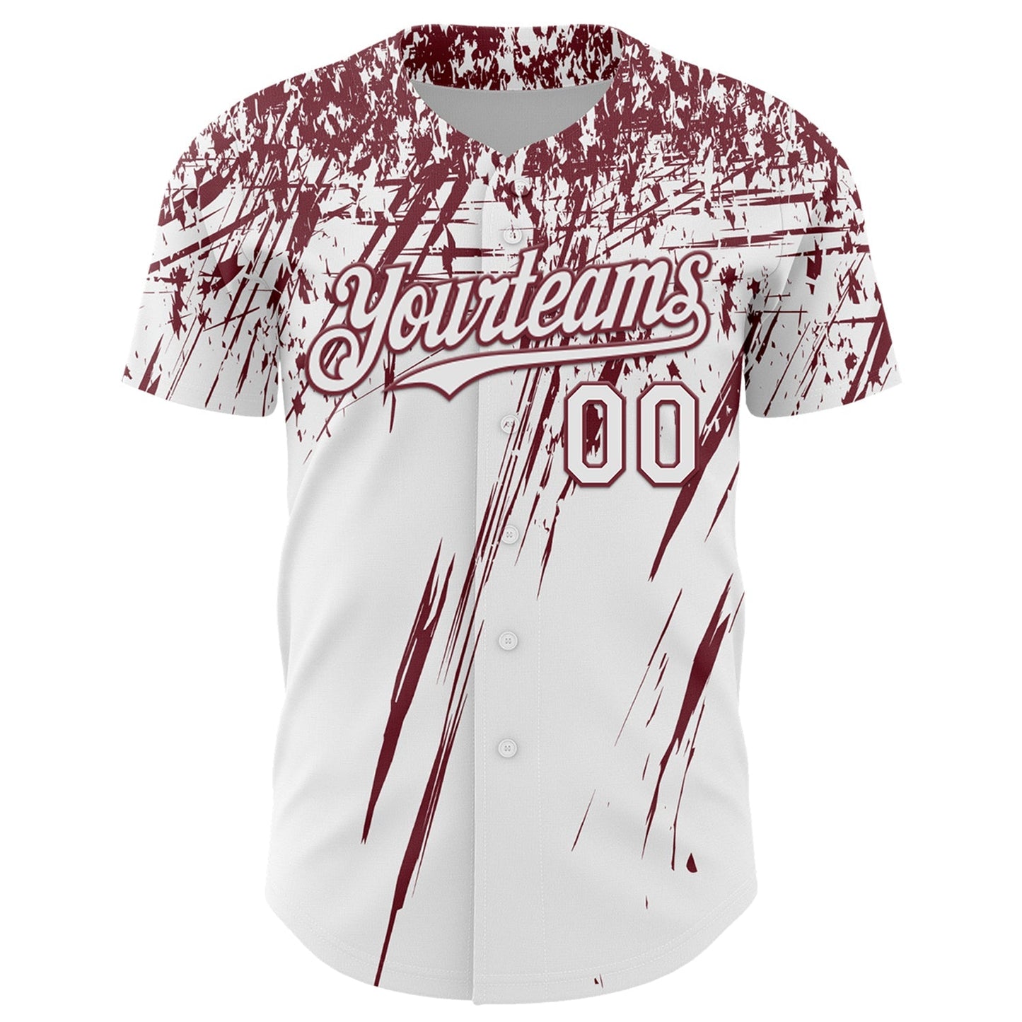 Custom White Burgundy Distressed Scratch Brush Stroke Authentic Baseball Jersey baseball jersey product view 2