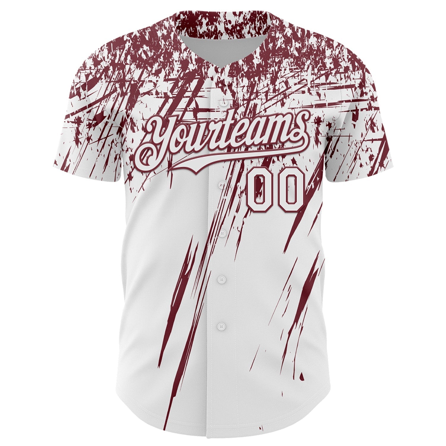 Custom White Burgundy Distressed Scratch Brush Stroke Authentic Baseball Jersey baseball jersey product view 2