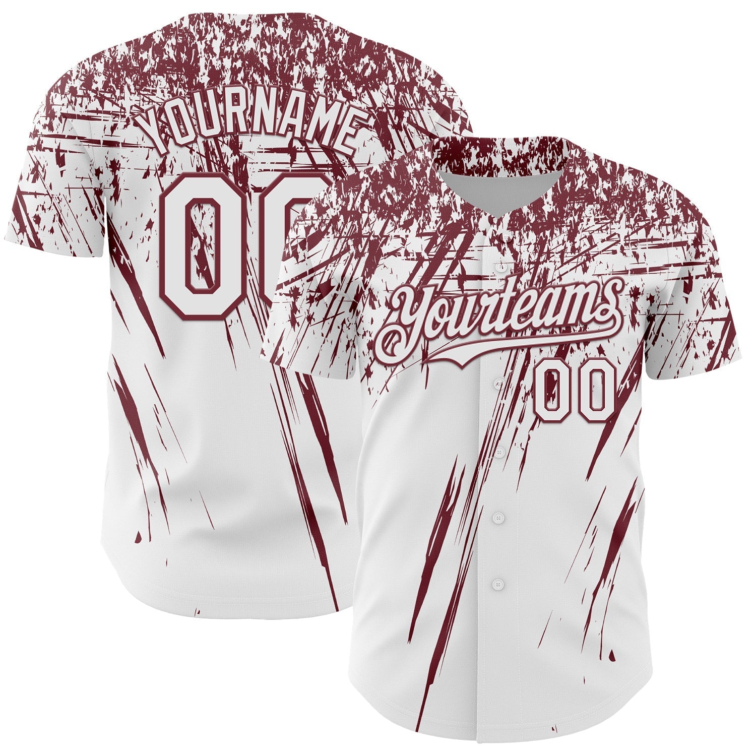 Custom White Burgundy Distressed Scratch Brush Stroke Authentic Baseball Jersey baseball jersey product view 1
