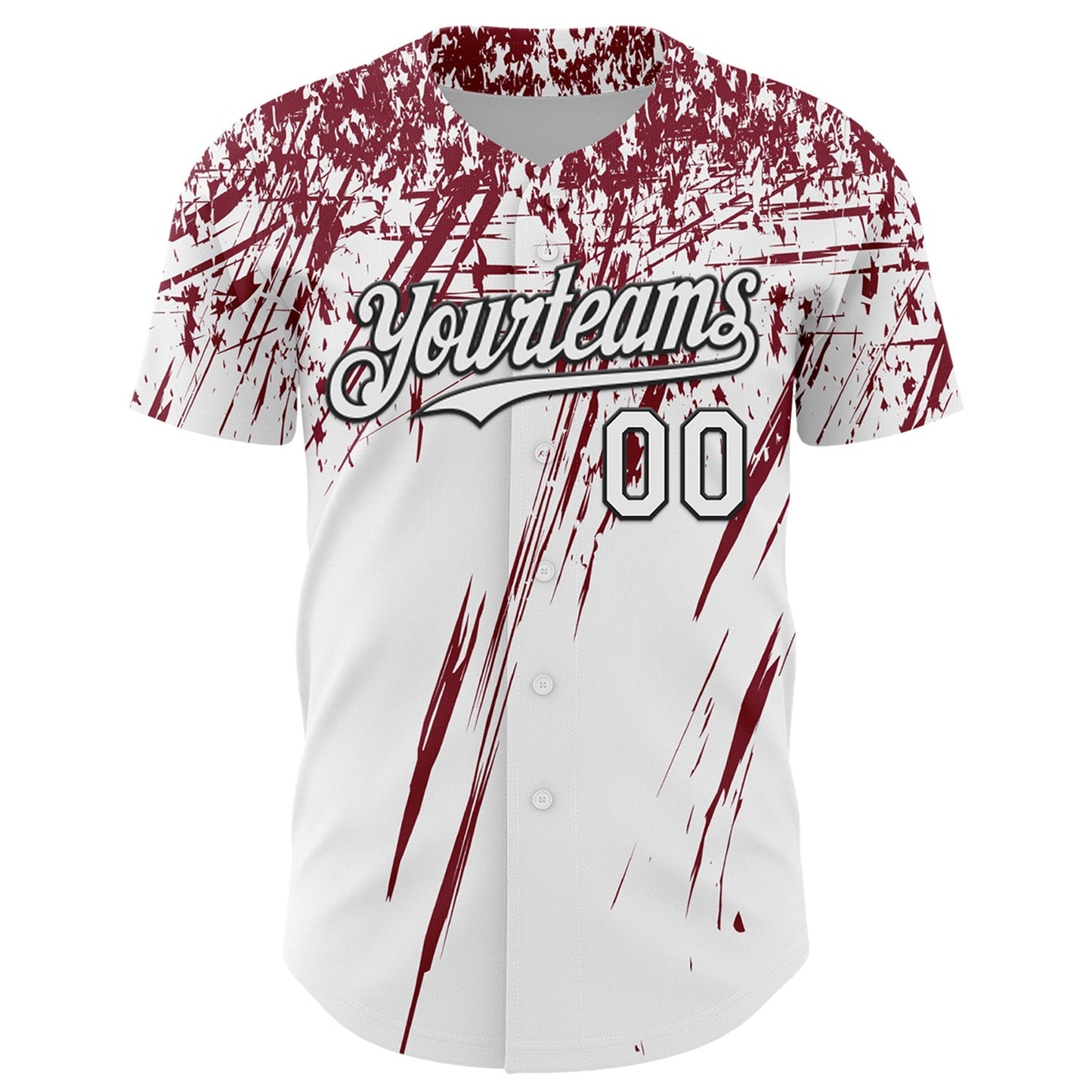 Custom White Crimson-Black Distressed Scratch Brush Stroke Authentic Baseball Jersey baseball jersey product view 2