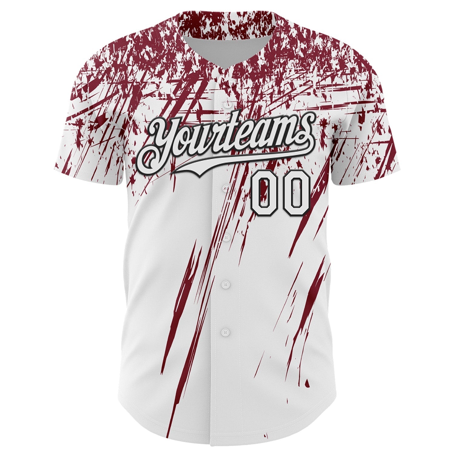 Custom White Crimson-Black Distressed Scratch Brush Stroke Authentic Baseball Jersey baseball jersey product view 2