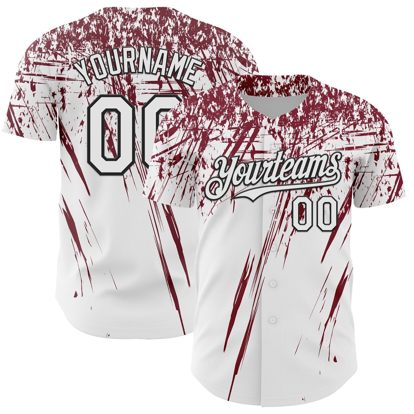 Custom White Crimson-Black Distressed Scratch Brush Stroke Authentic Baseball Jersey baseball jersey product view 1
