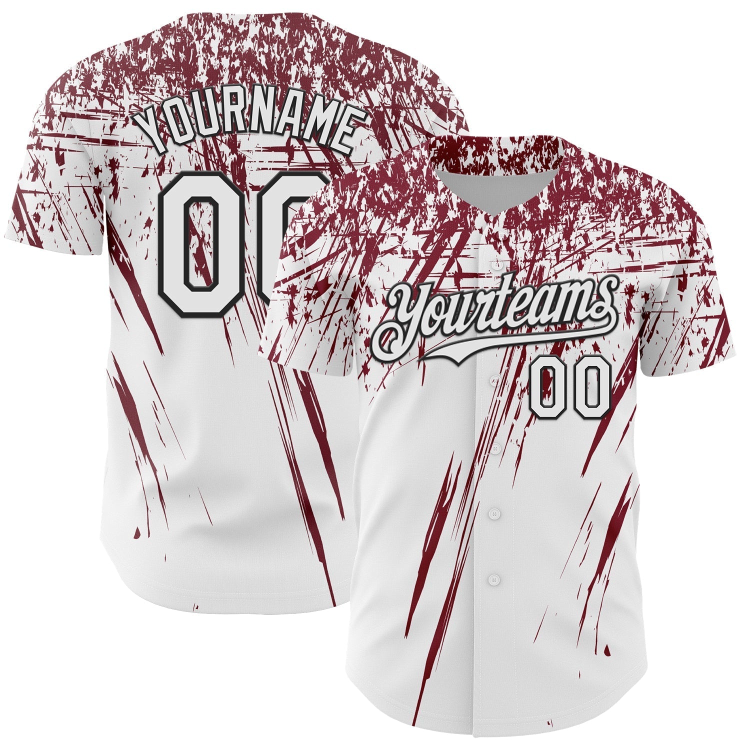 Custom White Crimson-Black Distressed Scratch Brush Stroke Authentic Baseball Jersey baseball jersey product view 1