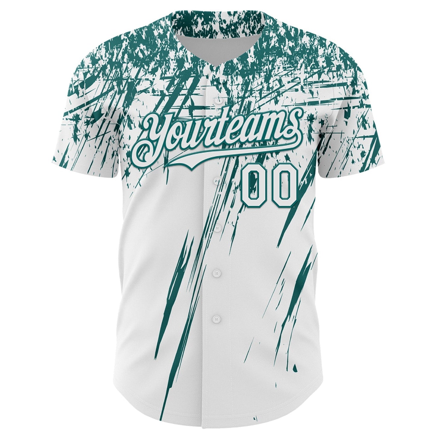 Custom White Teal Distressed Scratch Brush Stroke Authentic Baseball Jersey baseball jersey product view 2