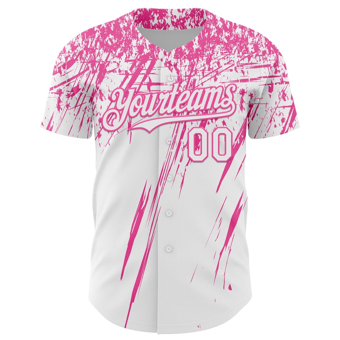 Custom White Pink Distressed Scratch Brush Stroke Authentic Baseball Jersey baseball jersey product view 2
