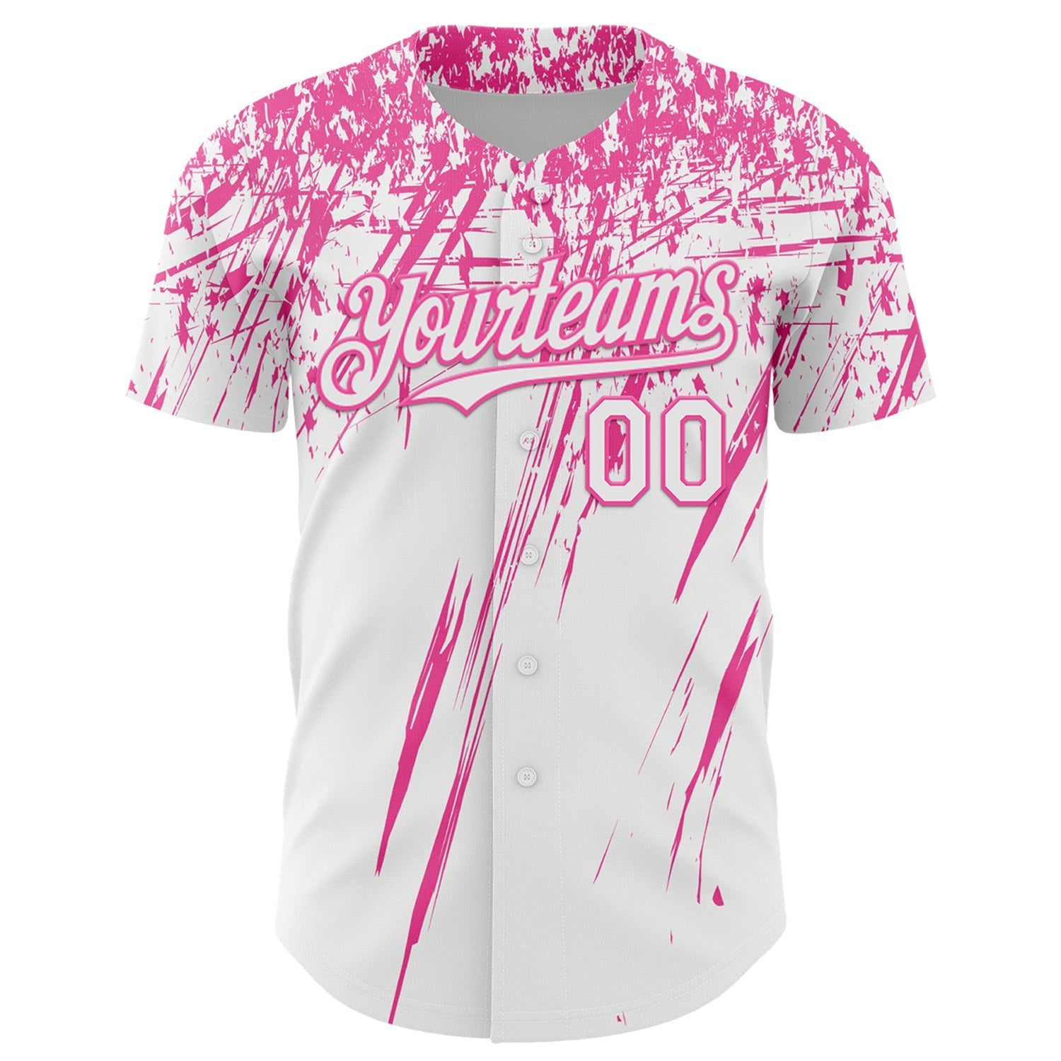 Custom White Pink Distressed Scratch Brush Stroke Authentic Baseball Jersey baseball jersey product view 2