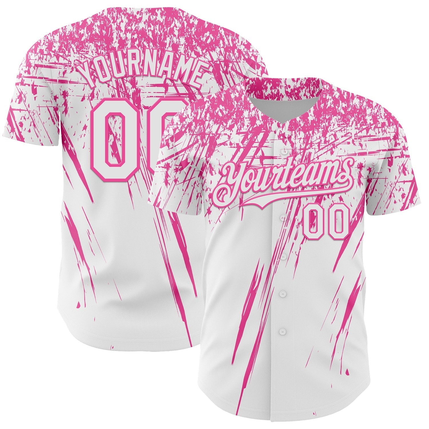 Custom White Pink Distressed Scratch Brush Stroke Authentic Baseball Jersey baseball jersey product view 1