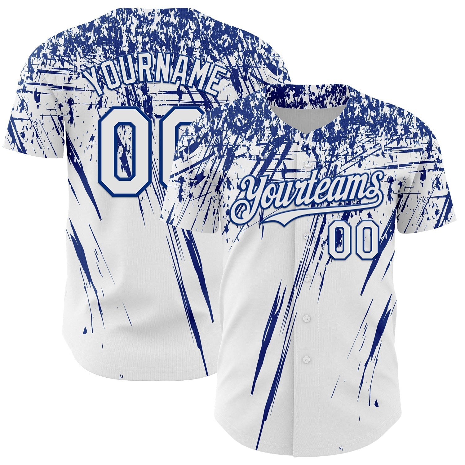 Custom White Royal Distressed Scratch Brush Stroke Authentic Baseball Jersey baseball jersey product view 1