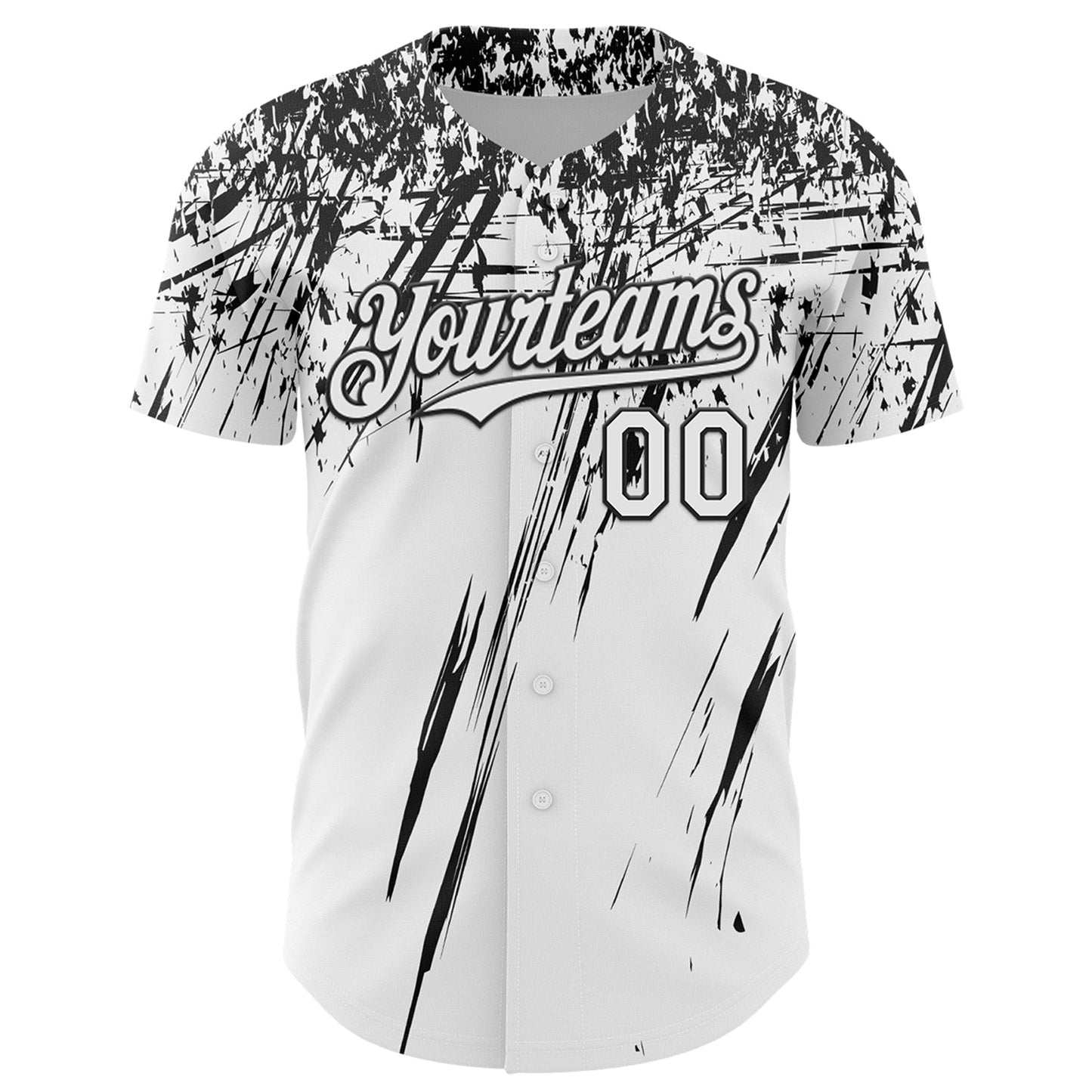 Custom White Black Distressed Scratch Brush Stroke Authentic Baseball Jersey baseball jersey product view 2