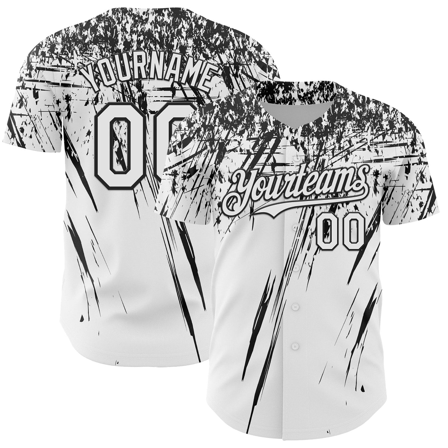 Custom White Black Distressed Scratch Brush Stroke Authentic Baseball Jersey baseball jersey product view 1