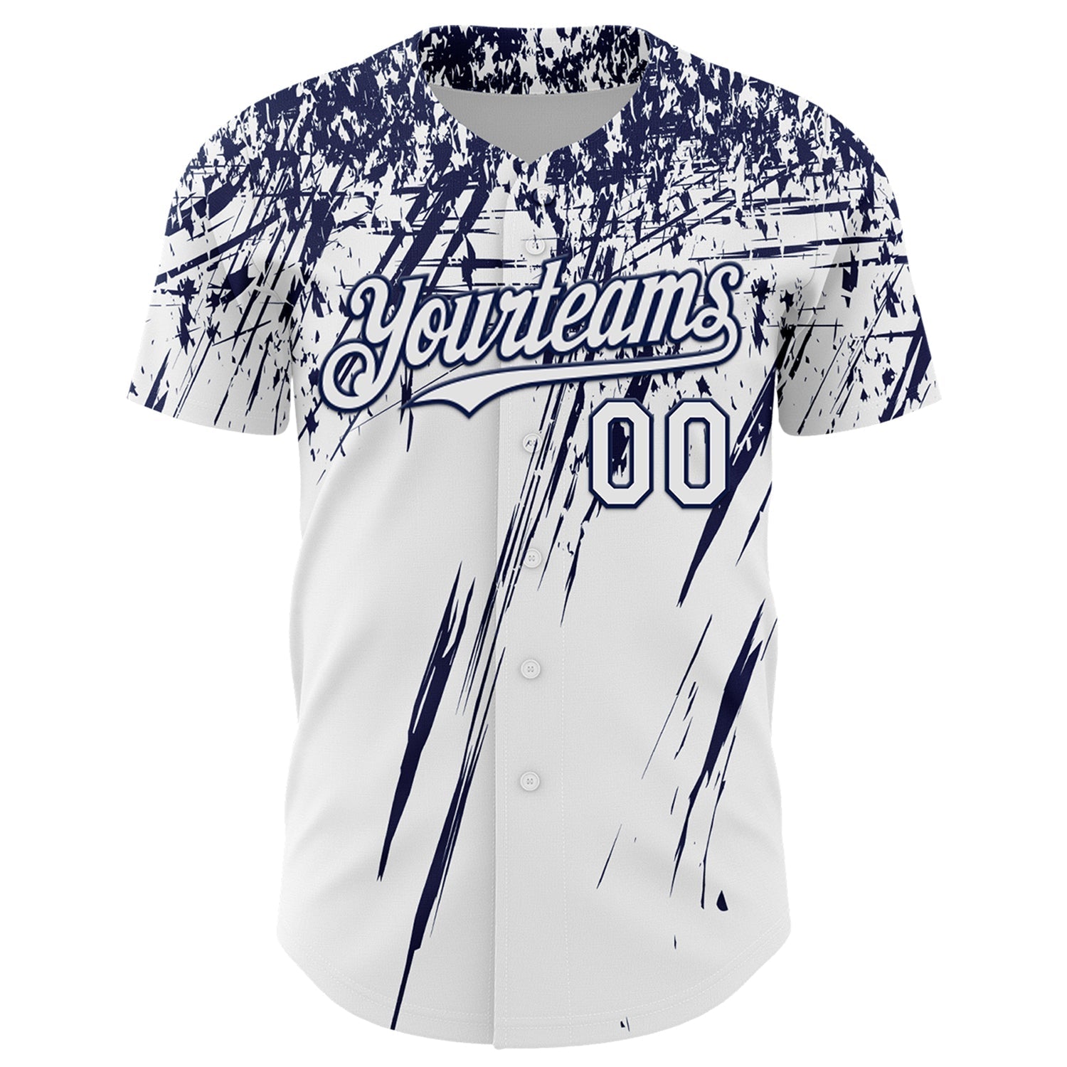 Custom White Navy Distressed Scratch Brush Stroke Authentic Baseball Jersey baseball jersey product view 2