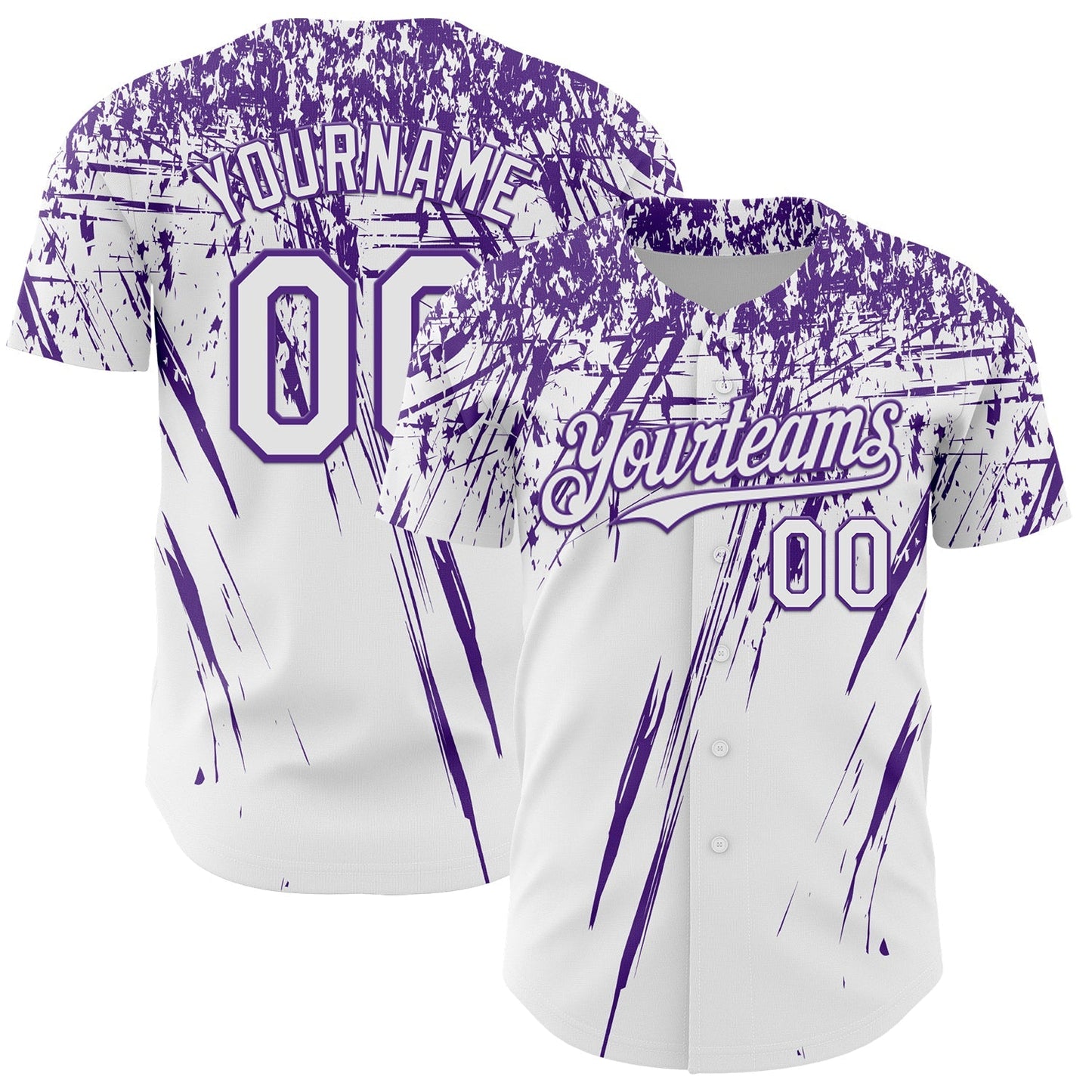 Custom White Purple Distressed Scratch Brush Stroke Authentic Baseball Jersey baseball jersey product view 1