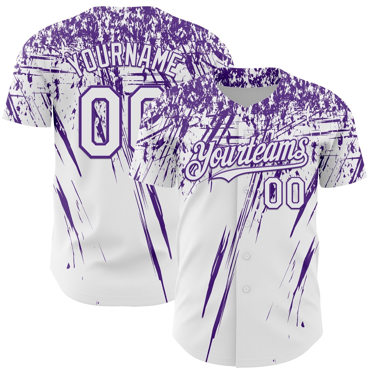Custom White Purple Distressed Scratch Brush Stroke Authentic Baseball Jersey baseball jersey product view 1