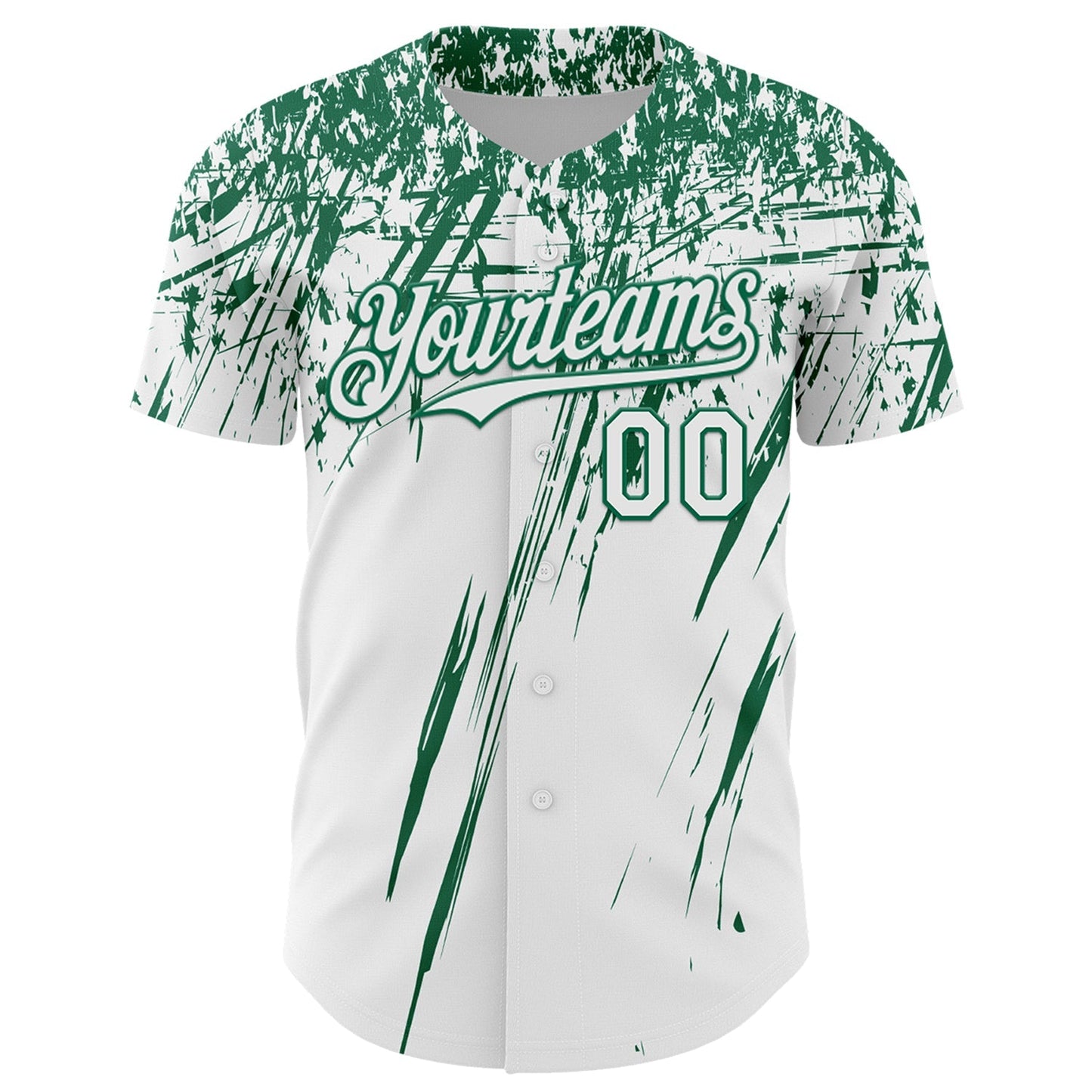 Custom White Kelly Green Distressed Scratch Brush Stroke Authentic Baseball Jersey baseball jersey product view 2
