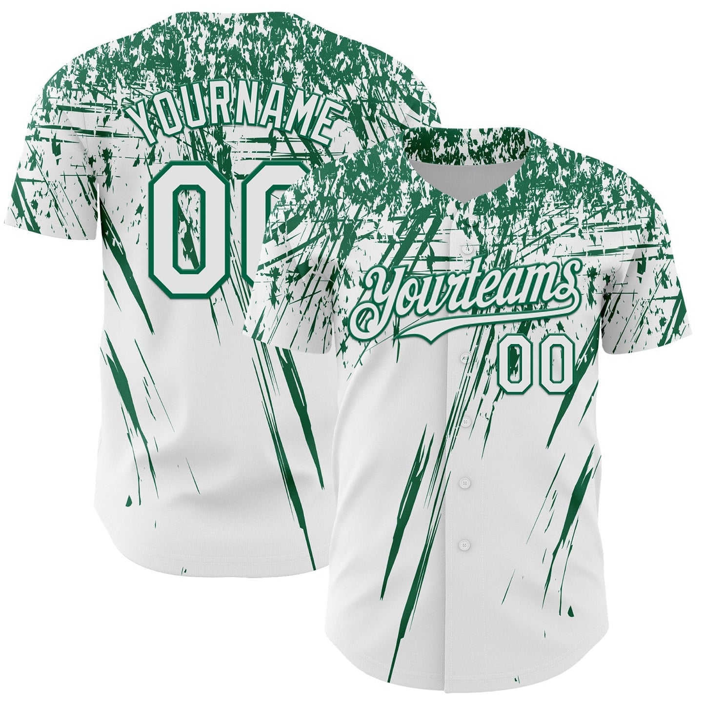 Custom White Kelly Green Distressed Scratch Brush Stroke Authentic Baseball Jersey baseball jersey product view 1