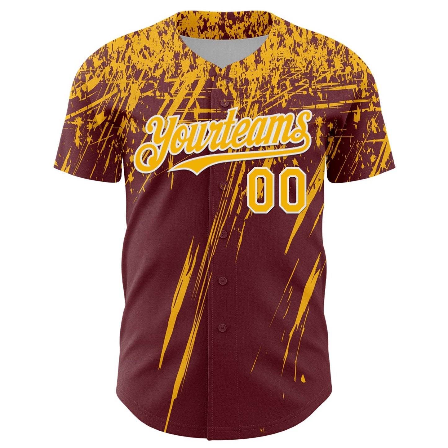 Custom Burgundy Gold-White Distressed Scratch Brush Stroke Authentic Baseball Jersey baseball jersey product view 2