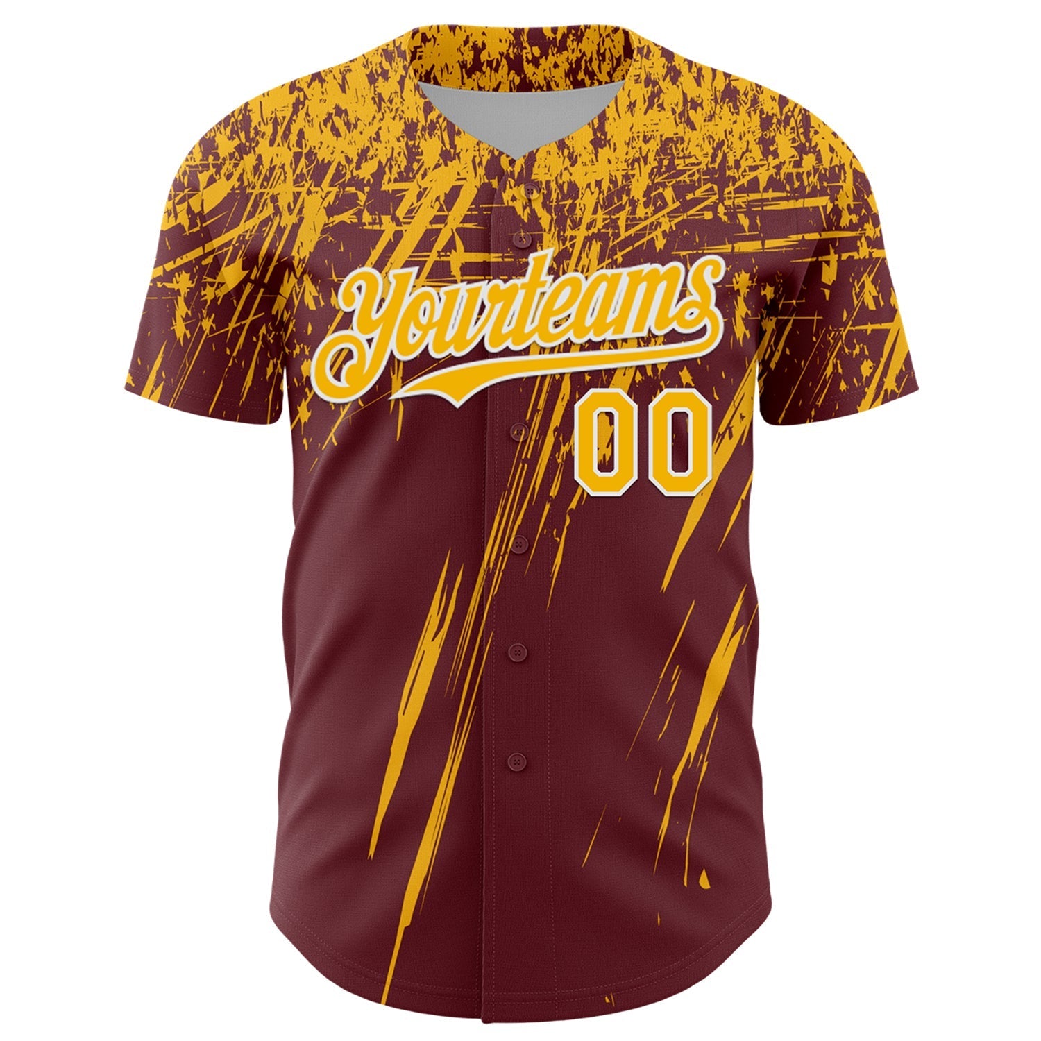 Custom Burgundy Gold-White Distressed Scratch Brush Stroke Authentic Baseball Jersey baseball jersey product view 2
