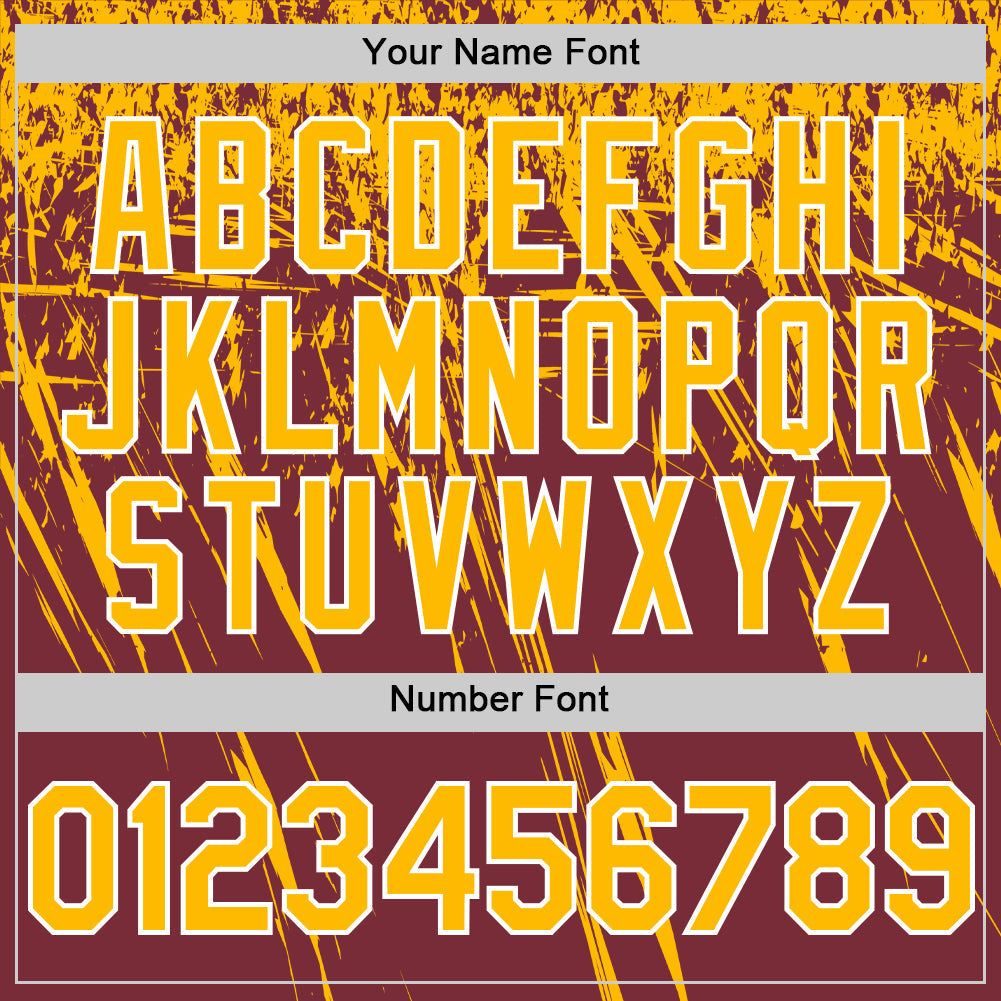 Custom Burgundy Gold-White Distressed Scratch Brush Stroke Authentic Baseball Jersey baseball jersey product view 5