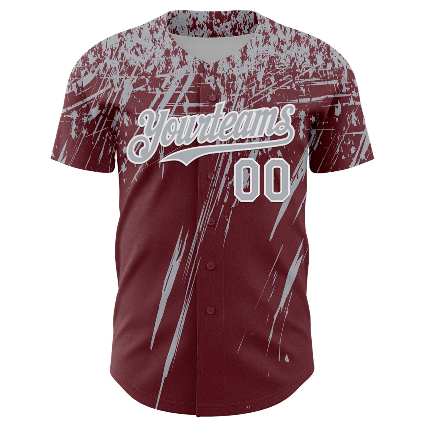 Custom Burgundy Gray-White Distressed Scratch Brush Stroke Authentic Baseball Jersey baseball jersey product view 2