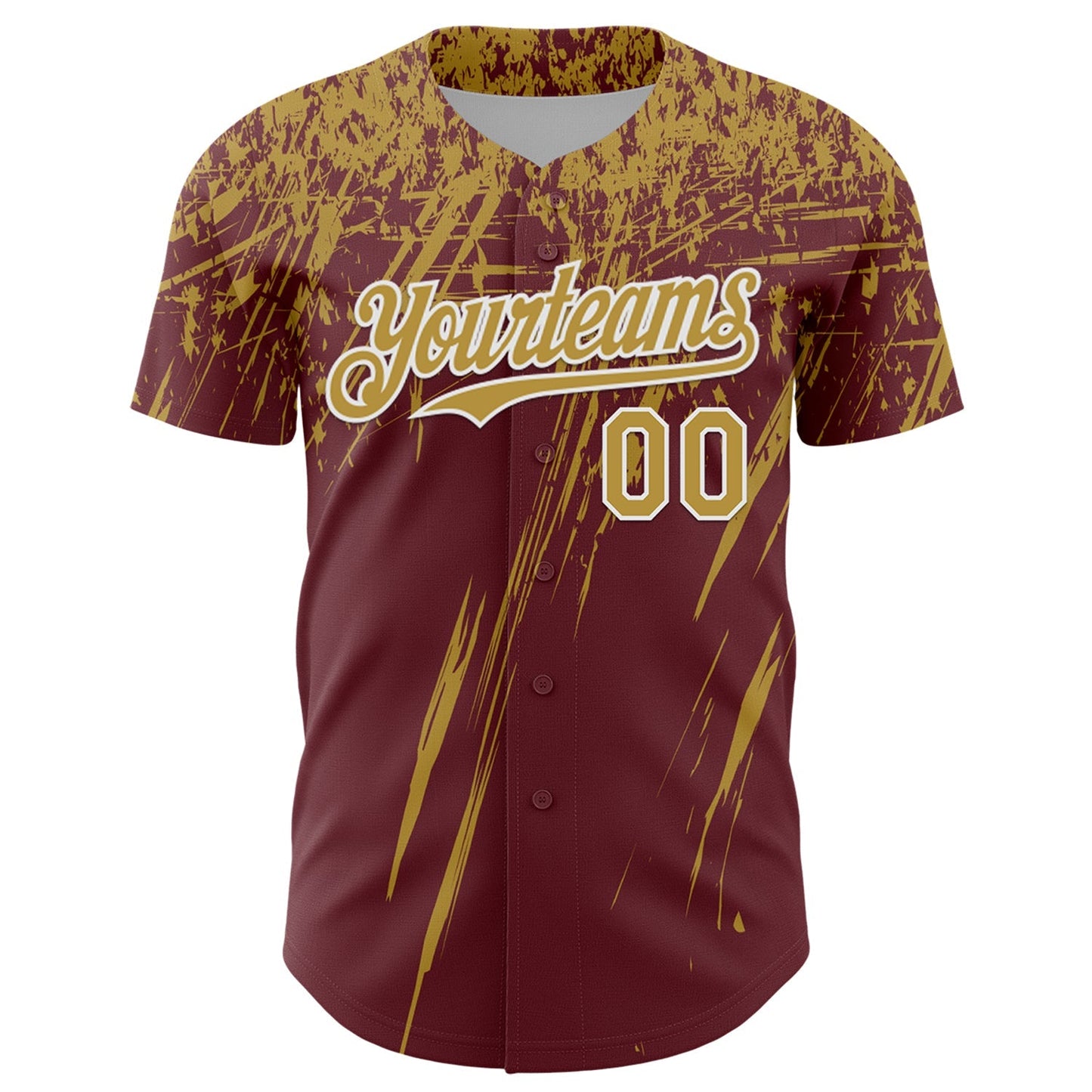 Custom Burgundy Old Gold-White Distressed Scratch Brush Stroke Authentic Baseball Jersey baseball jersey product view 2