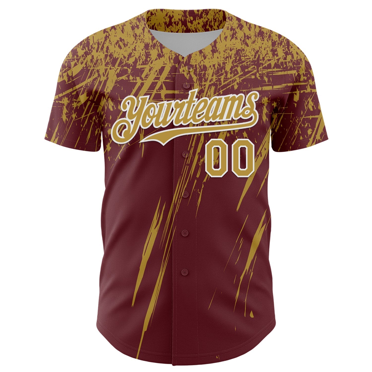 Custom Burgundy Old Gold-White Distressed Scratch Brush Stroke Authentic Baseball Jersey baseball jersey product view 2