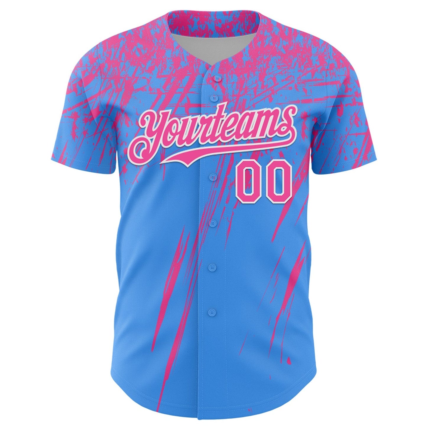Custom Electric Blue Pink-White Distressed Scratch Brush Stroke Authentic Baseball Jersey baseball jersey product view 2