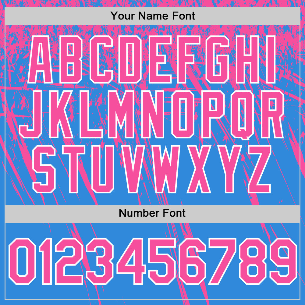 Custom Electric Blue Pink-White Distressed Scratch Brush Stroke Authentic Baseball Jersey baseball jersey product view 5