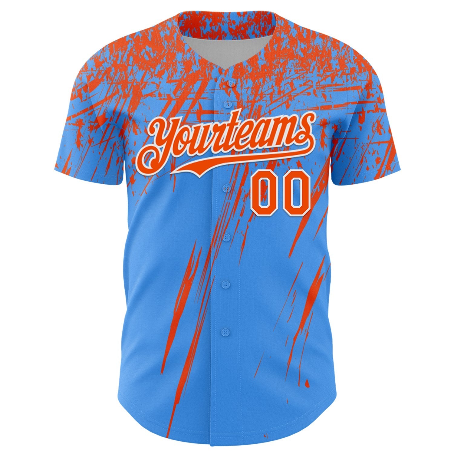 Custom Electric Blue Orange-White Distressed Scratch Brush Stroke Authentic Baseball Jersey baseball jersey product view 2