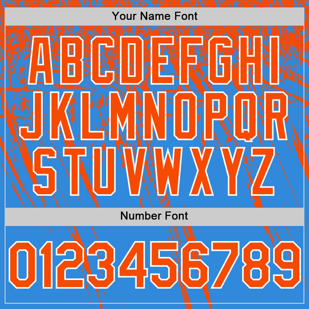 Custom Electric Blue Orange-White Distressed Scratch Brush Stroke Authentic Baseball Jersey baseball jersey product view 5