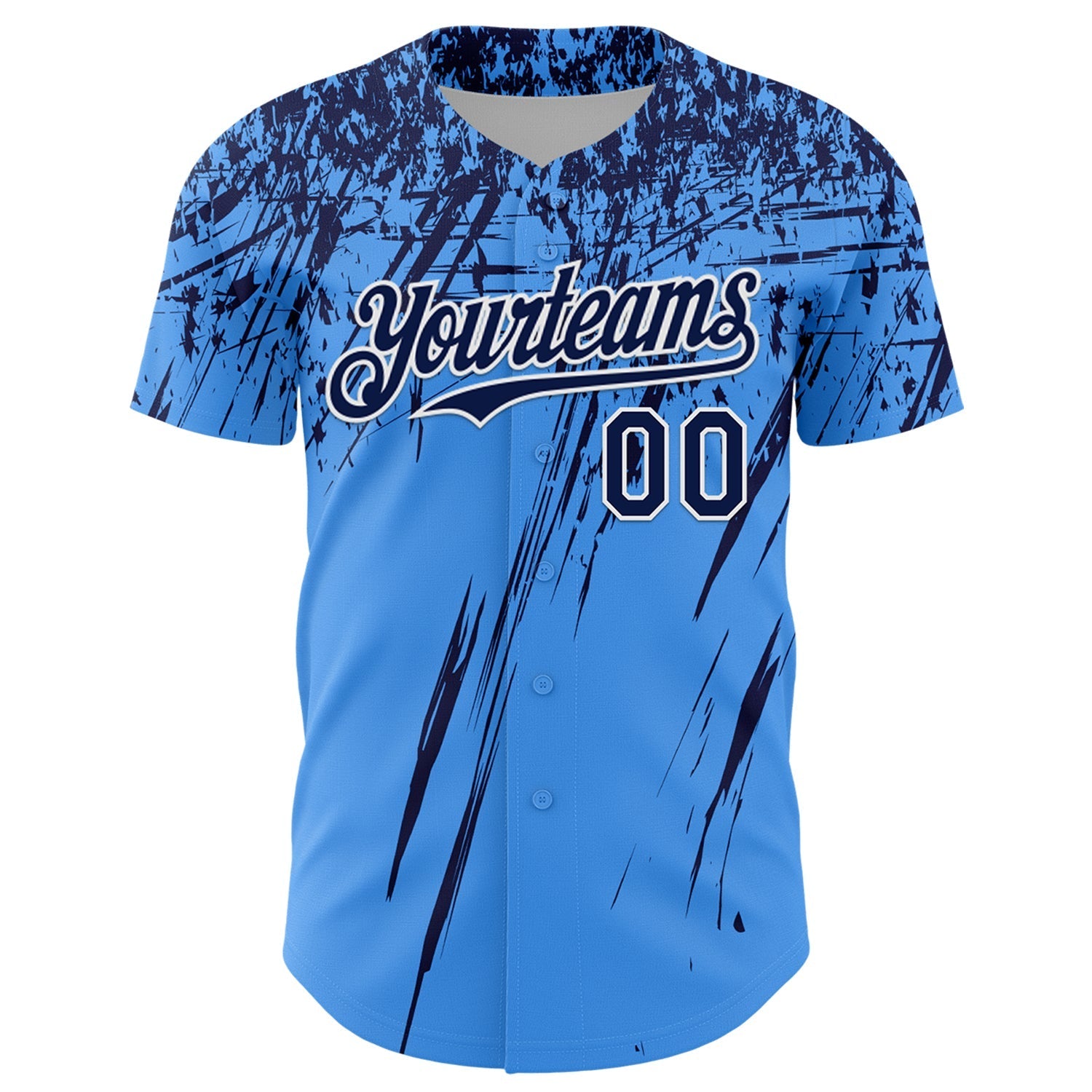 Custom Electric Blue Navy-White Distressed Scratch Brush Stroke Authentic Baseball Jersey baseball jersey product view 2