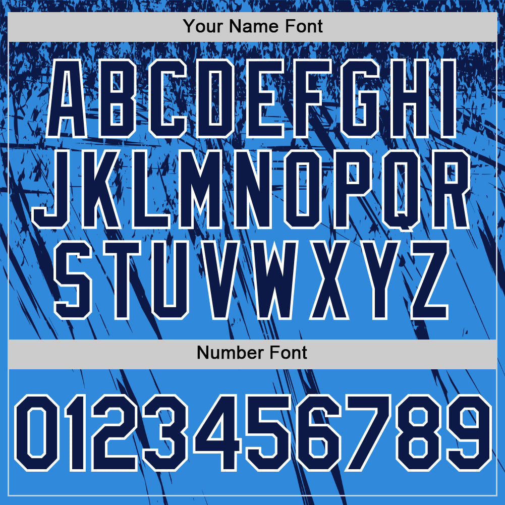 Custom Electric Blue Navy-White Distressed Scratch Brush Stroke Authentic Baseball Jersey baseball jersey product view 5