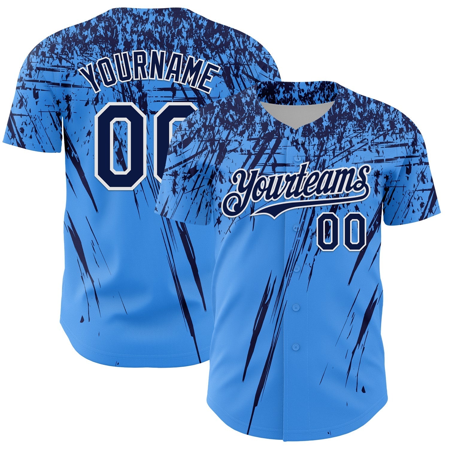 Custom Electric Blue Navy-White Distressed Scratch Brush Stroke Authentic Baseball Jersey baseball jersey product view 1