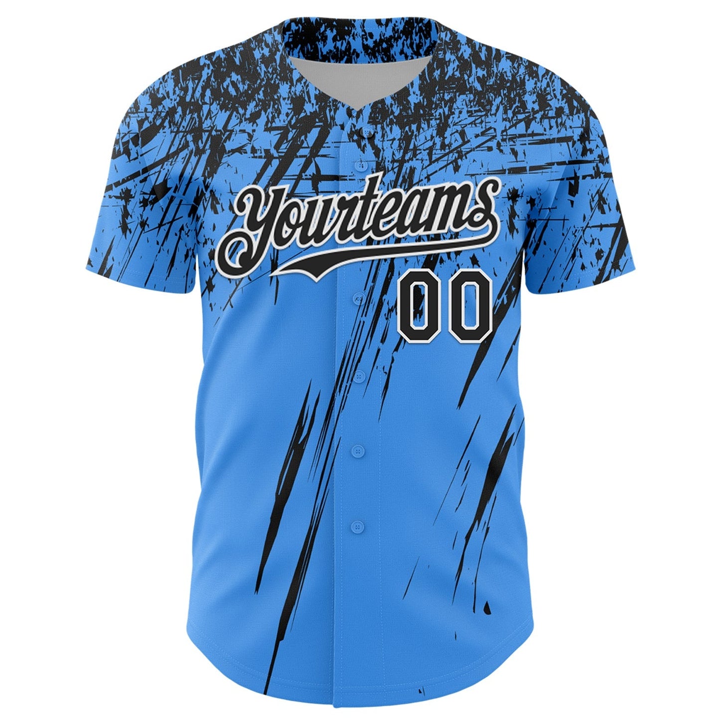 Custom Electric Blue Black-White Distressed Scratch Brush Stroke Authentic Baseball Jersey baseball jersey product view 2